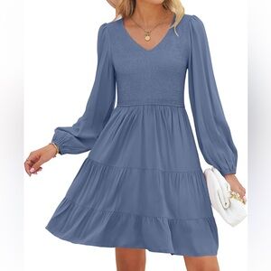 Elegant Long Sleeve Dress in Blue